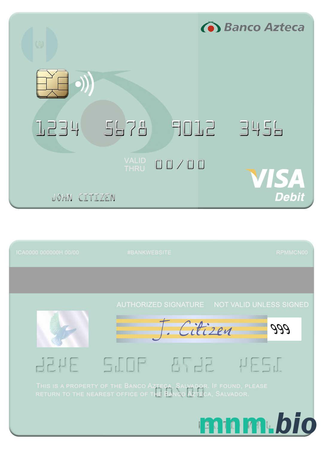 Salvador Banco Azteca visa debet karta przykład w formacie PSD